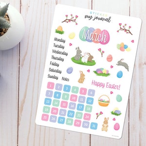 Easter Bullet Journal Sticker Sheet for March or April Basics Easter Bunny Egg Hunt Themed Stickers for your monthly bujo or planner March Easter Sheet