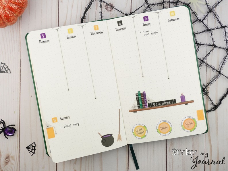 October Monthly Bullet Journal Sticker Kit Halloween Themed Stickers for your dotted journal and planner setup Clear or White Paper