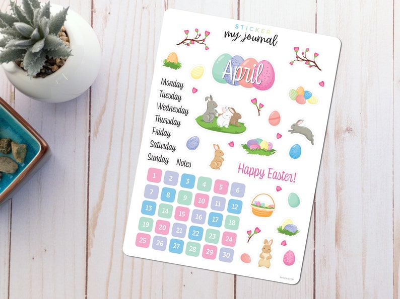 Easter Bullet Journal Sticker Sheet for March or April Basics Easter Bunny Egg Hunt Themed Stickers for your monthly bujo or planner April Easter Sheet