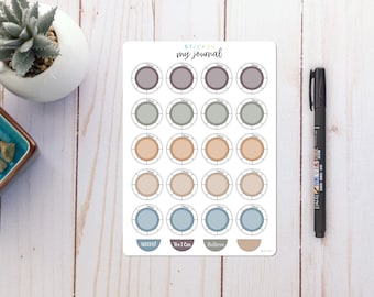 Weekly Habit Tracker Circles | Coastal | Colorful Habit Tracker stickers for your Bullet Journal or Planner - Many Color Options