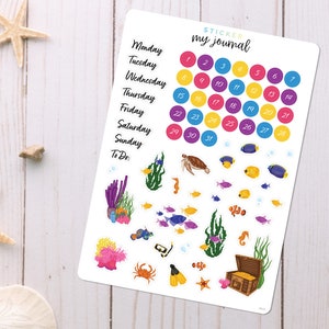 Undersea Any Month Undated Bullet Journal Sticker Sheet - Basics Calendar Stickers - stickers for your monthly bujo or planner setup