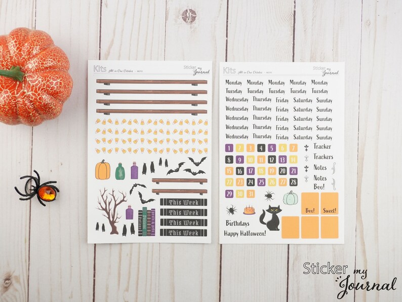 October Monthly Bullet Journal Sticker Kit Halloween Themed Stickers for your dotted journal and planner setup Clear or White Paper