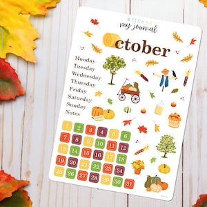 October Bullet Journal Sticker Sheet - Basics - Autumn Harvest Themed Stickers for your monthly bujo, calendar, or planner setup