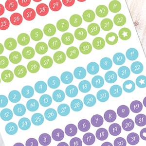 Date Dots | Celebration | Days of the Month Number Stickers - Colorful calendar stickers for your bullet journal or planner