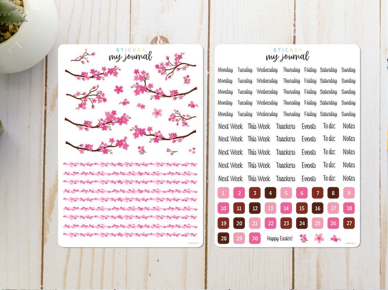 April Monthly Bullet Journal Sticker Kit - Cherry Blossom Themed ...
