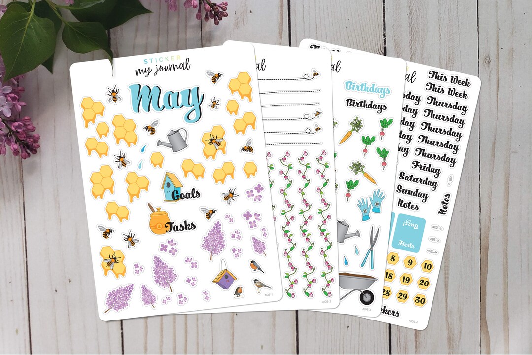 May Monthly Bullet Journal Sticker Kit Spring Garden themed stickers ...