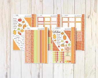 NEW! October Pumpkins, EC Planner Stickers for 7x9 Vertical Planners. Choose: Boxes, Washi, Decorative Icons and illustrations, or Calendar