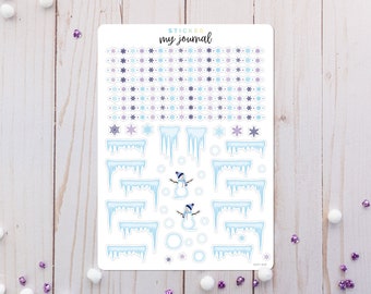 Winter Borders Sticker Sheet - Snowflakes, Icicles & Snowmen stickers for bullet journals, planners, and crafts | An All-In-One add on sheet