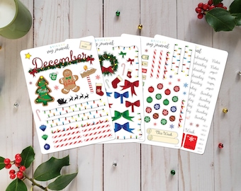 December Monthly Bullet Journal Sticker Kit - Christmas Themed Stickers for your dotted journal and planner setup