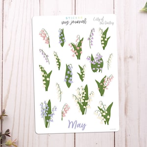May Flowers of the Month Sticker Sheet | Lilly of the Valley | stickers for bullet journals, planners, scrap books, and crafts