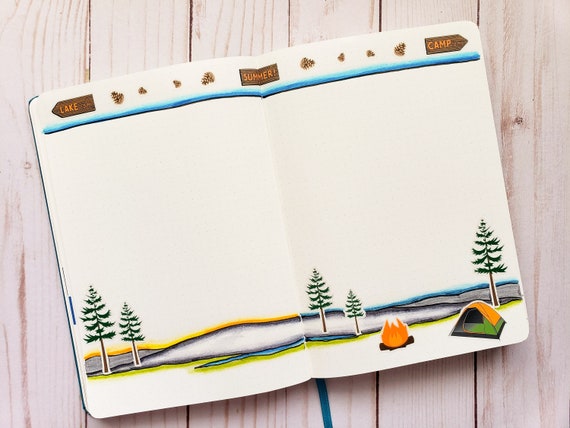 June Monthly Bullet Journal Sticker Kit Summer Camping Themed