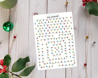 Christmas Lights Borders Sticker Sheet - Basics Christmas Holiday Themed Stickers for your monthly journal planner - Let There Be Lights