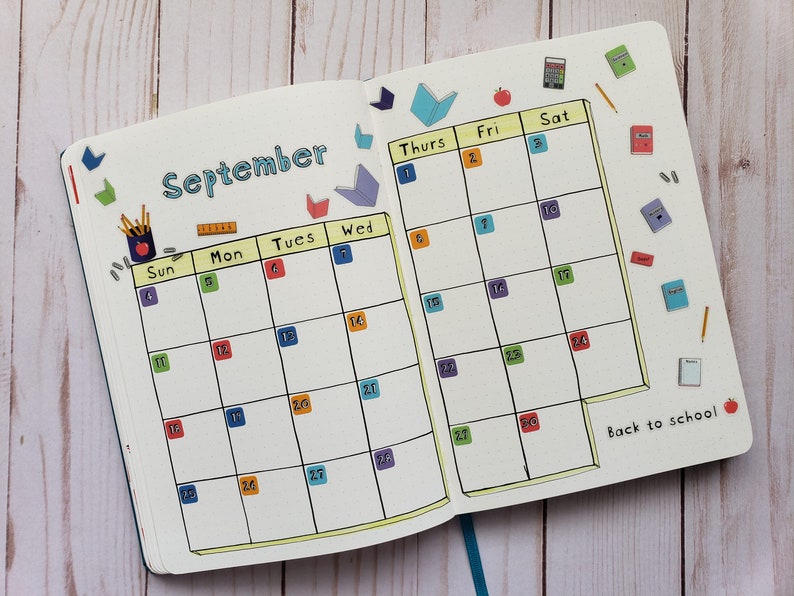 September Bullet Journal Sticker Sheet Basics Back to School Themed Stickers for your monthly bujo or planner setup image 2