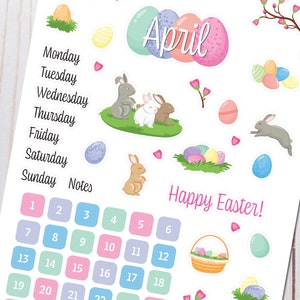 Easter Bullet Journal Sticker Sheet for March or April Basics Easter Bunny Egg Hunt Themed Stickers for your monthly bujo or planner image 3