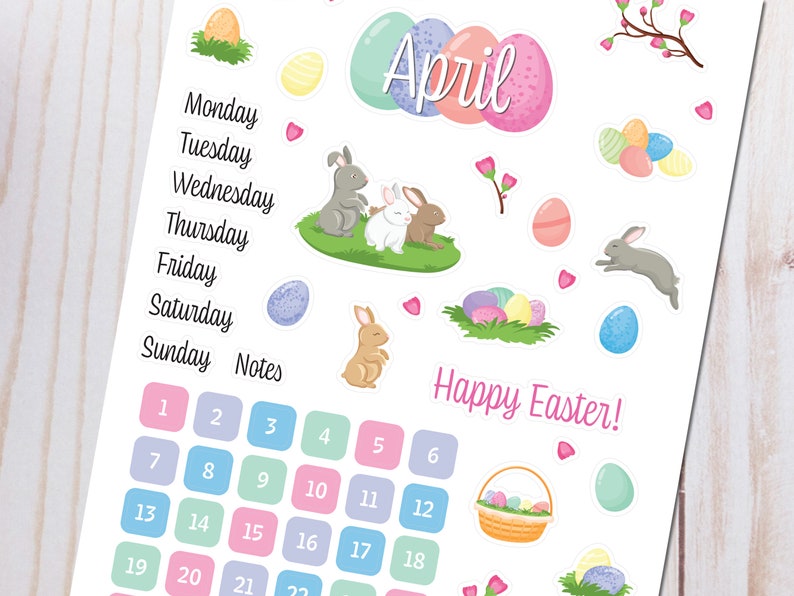 Easter Bullet Journal Sticker Sheet for March or April Basics Easter Bunny Egg Hunt Themed Stickers for your monthly bujo or planner image 3