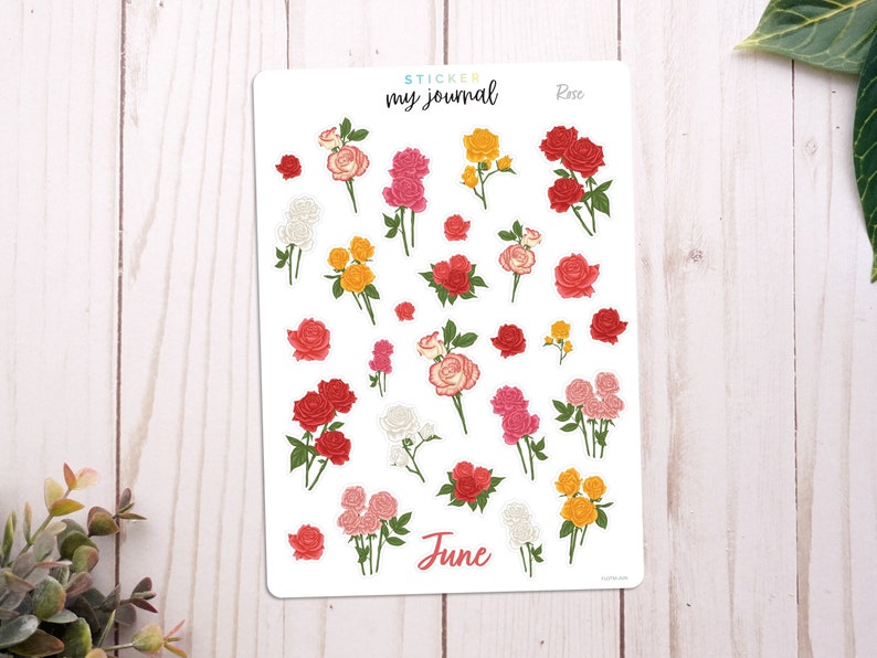 June Sticker Design June Flowers of the Month Sticker Sheet | Roses | Stickers for Bullet ...