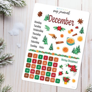 December Bullet Journal Sticker Sheet - Basics - Holiday Spice Themed Stickers for your monthly bujo, calendar, or planner setup