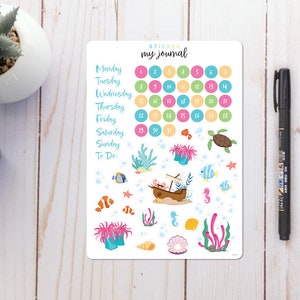 Undersea Any Month Undated Bullet Journal Sticker Sheet - Basics Calendar Stickers - stickers for your monthly bujo or planner setup