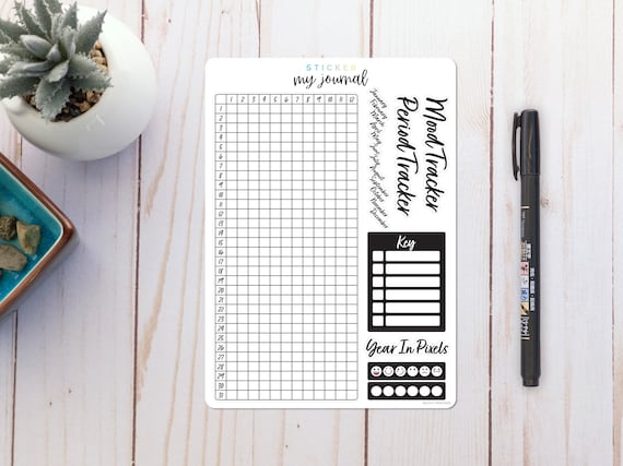 Annual Multi-Tracker | Yearly Mood, Habit, Cycle Tracking stickers for your bullet journal or planner | Year in Pixels