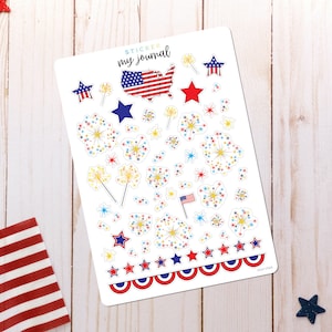 Stars & Stripes Sticker Sheet - themed stickers for your bullet journal, planner, or scrapbook  | An All-In-One add on sheet