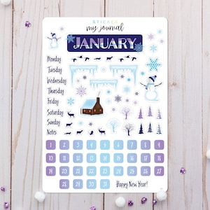 January Bullet Journal Sticker Sheet - Winter Themed Stickers for your monthly journal planner setup - Basics Monthly Calendar Stickers