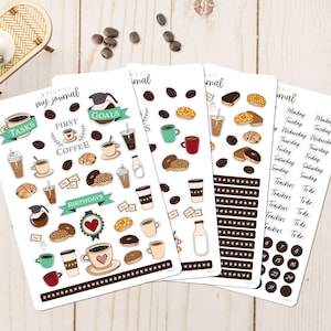 Coffee Lover Any Month Undated Bullet Journal Sticker Kit | Coffee & Donut theme - themed sticker set for your bujo or planner setup