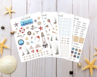 August Monthly Bullet Journal Sticker Kit - Coastal Beach themed stickers for your dotted journal and planner setup