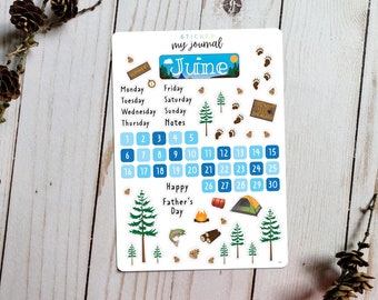 June Bullet Journal Sticker Sheet - Basics - Summer Themed Stickers for your monthly bujo or planner setup - Clear or White paper options