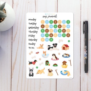 Puppies Any Month Undated Bullet Journal Sticker Sheet - Basics Calendar Stickers - stickers for your monthly bujo or planner setup