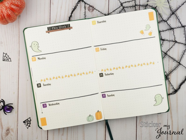 October Monthly Bullet Journal Sticker Kit Halloween Themed Stickers for your dotted journal and planner setup Clear or White Paper