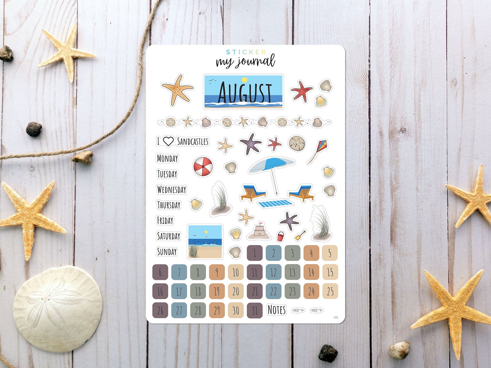 August Bullet Journal Sticker Sheet - Beach Themed Stickers for Your ...