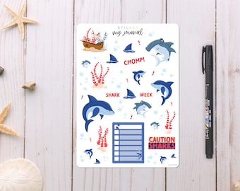 Shark Sticker Sheet - Shark Week Stickers | Period and Cycle Tracking for your planner, calendar, or bullet journal