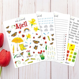 April Monthly Bullet Journal Sticker Kit - Spring Themed Stickers for your dotted journal and planner setup