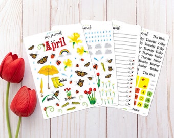 April Monthly Bullet Journal Sticker Kit - Spring Themed Stickers for your dotted journal and planner setup