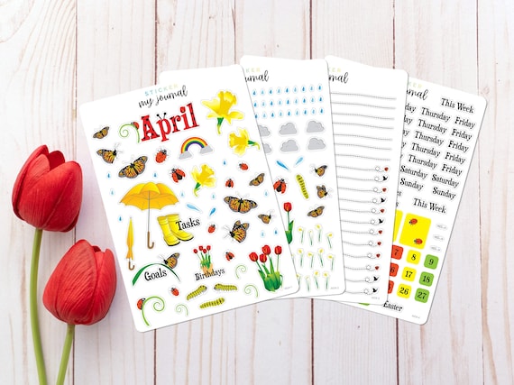 April Monthly Bullet Journal Sticker Kit - Spring Themed Stickers for your dotted journal and planner setup