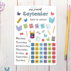 September Bullet Journal Sticker Sheet Basics Back to School Themed Stickers for your monthly bujo or planner setup image 1