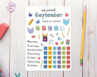 September Bullet Journal Sticker Sheet - Basics - Back to School Themed Stickers for your monthly bujo or planner setup