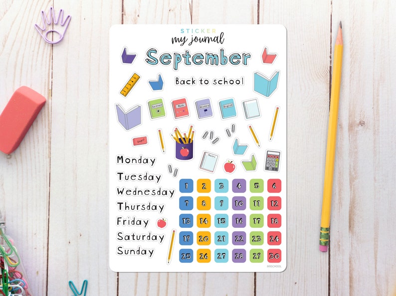 September Bullet Journal Sticker Sheet Basics Back to School Themed Stickers for your monthly bujo or planner setup image 1