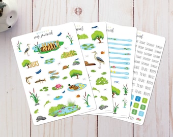 March Monthly Bullet Journal Sticker Kit - Pond Life Nature Themed Stickers for your dotted journal and planner setup