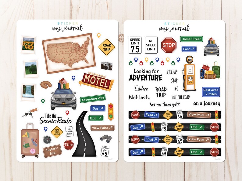 USA Road Trip 2 Page Sticker Kit | Themed Stickers for Your Bullet ...