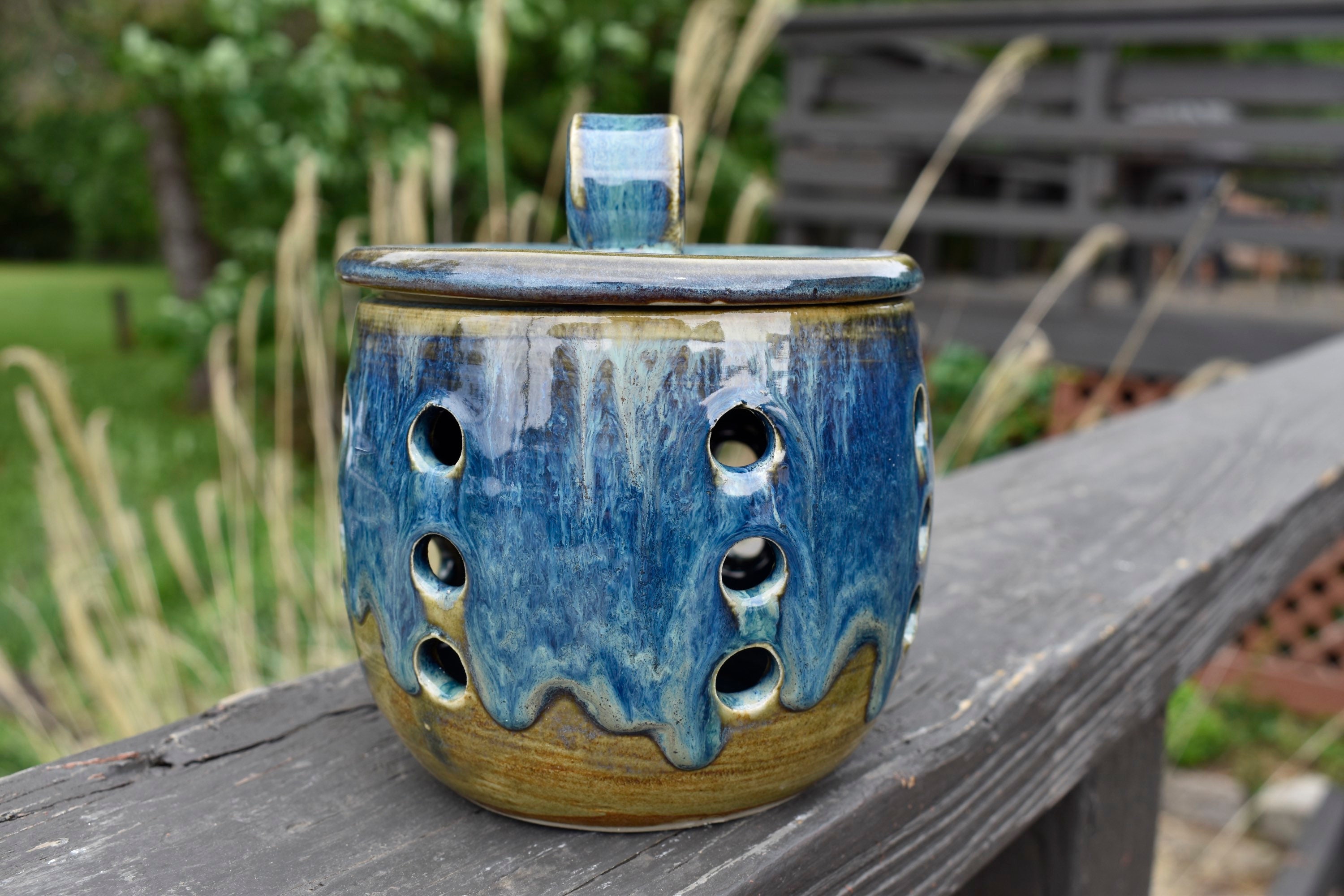 Blue Garlic Keeper Ceramic Garlic Keeper Jar Garlic Storage. Etsy