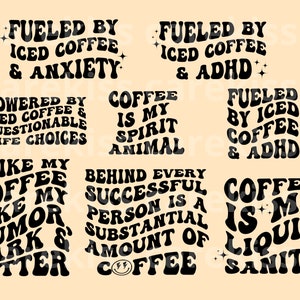 Coffee Svg, Coffe Retro Bundle Svg Png, Wavy Text Svg, Coffee Quotes Svg, Funny Coffee SVG, Caffeine Queen, Coffee Lovers, Cut File Cricut