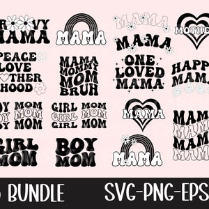 Mama Hippe Bundle Svg, Groovy Svg, Mom Svg, Retro Mama Svg, Boho Mama Svg, Mama Wavy Text Font Svg, Mama Mommy Mom Bruh Svg, Trendy Svg