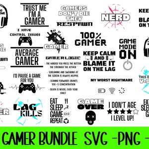 Gamer Bundle Svg Png, Funny Gamer SVG, Videogiochi Svg, Gaming Designs per camicie, Game Controller Svg, Play station Svg,Cut File for Cricut