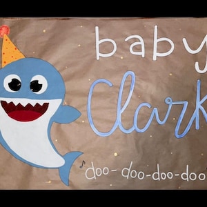 Hand Painted Custom Banner- Party Banner-Party Decor-Birthday Banner-Engagement Banner-Party Backdrop-Baby shark birthday-kraft paper