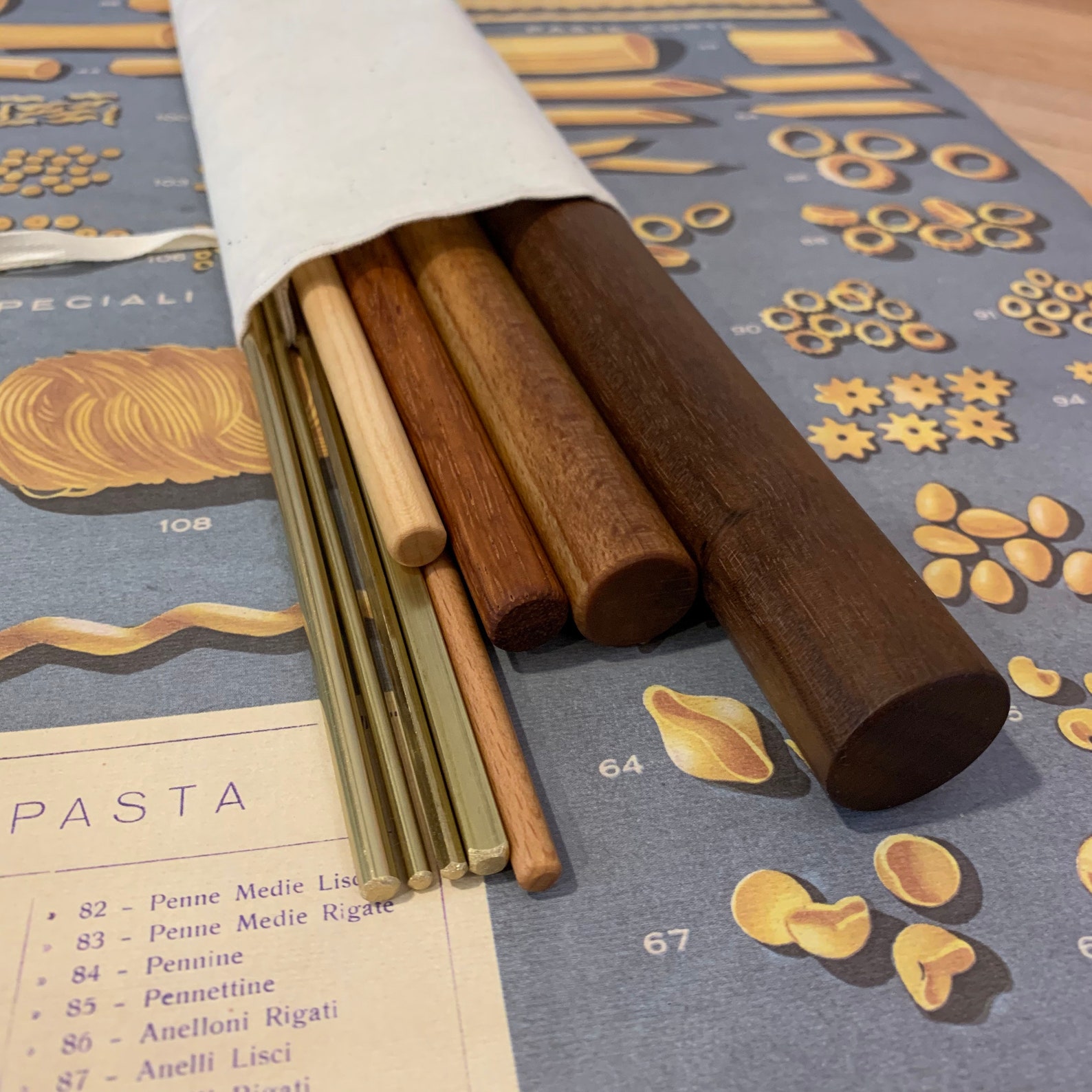 Pasta Rolling Pins Mini Mattarelli Brass Ferretto 9pc Etsy UK