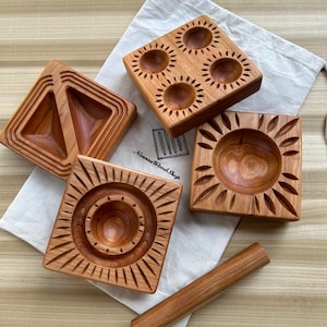 Sunburst ravioli molds, double sided. Maple, walnut and cherry