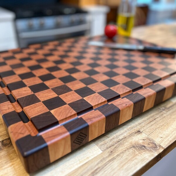 Checkered butcher block, end grain cutting board