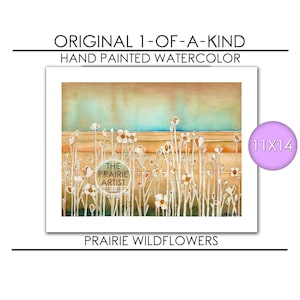 Prairie Wildflowers Original Hand Painted Watercolor Art | 11 x 14 Tallgrass Kansas & Oklahoma Tallgrass Plains Landscape | Blue Sky Artwork