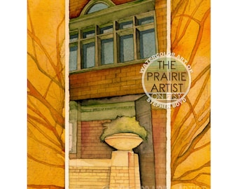 Oak Park Home Art Print, Wright Home and Studio Watercolor, Architectural Print of Wright's Home Facade along Forest Avenue